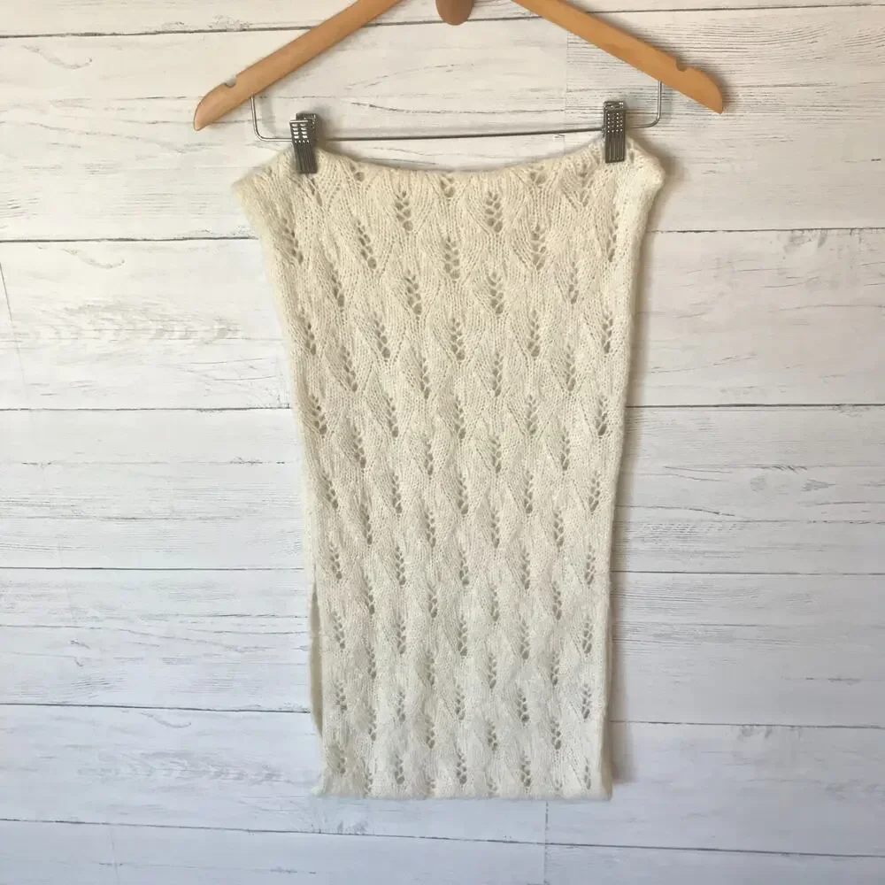 Crochet Scarf Womens One Size Ivory Knit Grandmacore Infinity Coastal Grandma